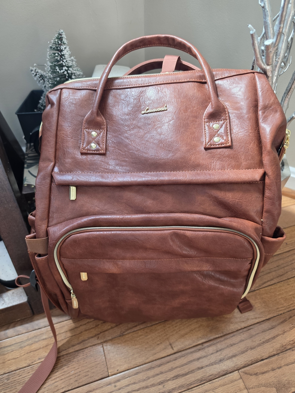Brown Faux Leather Backpack Tote Bags